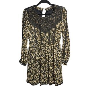 Ark & Co Women Cottagecore‎ Black Floral Lace Dress Long Sleeve Mini, Size M